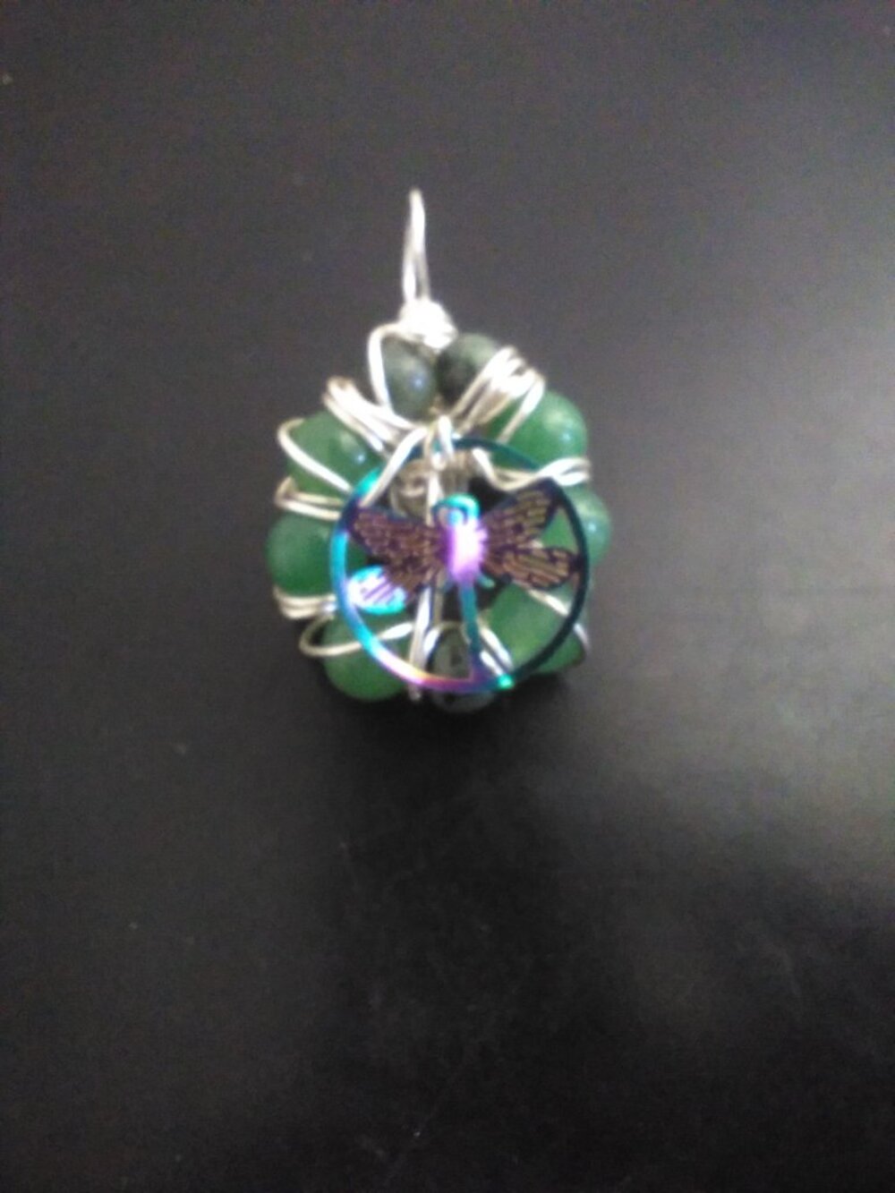 Semi-Precious stone, 6 Jade beads, wrapped in silver wire
